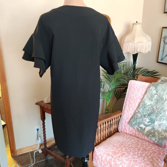 Seed Heritage Womens Shift Dress Short Ruffle Bell Sleeve Career Black Size 12 - Picture 2 of 7